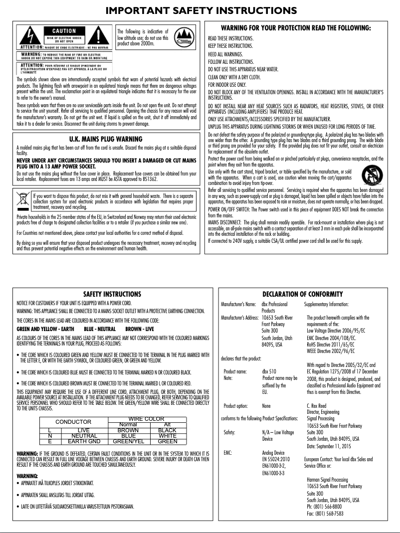 Página 1 del manual Instrucciones de seguridad DBX 510