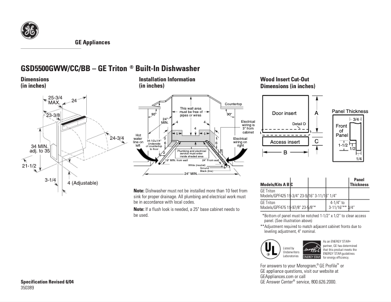 Página 1 del manual Ficha técnica GE GSD5500GCC