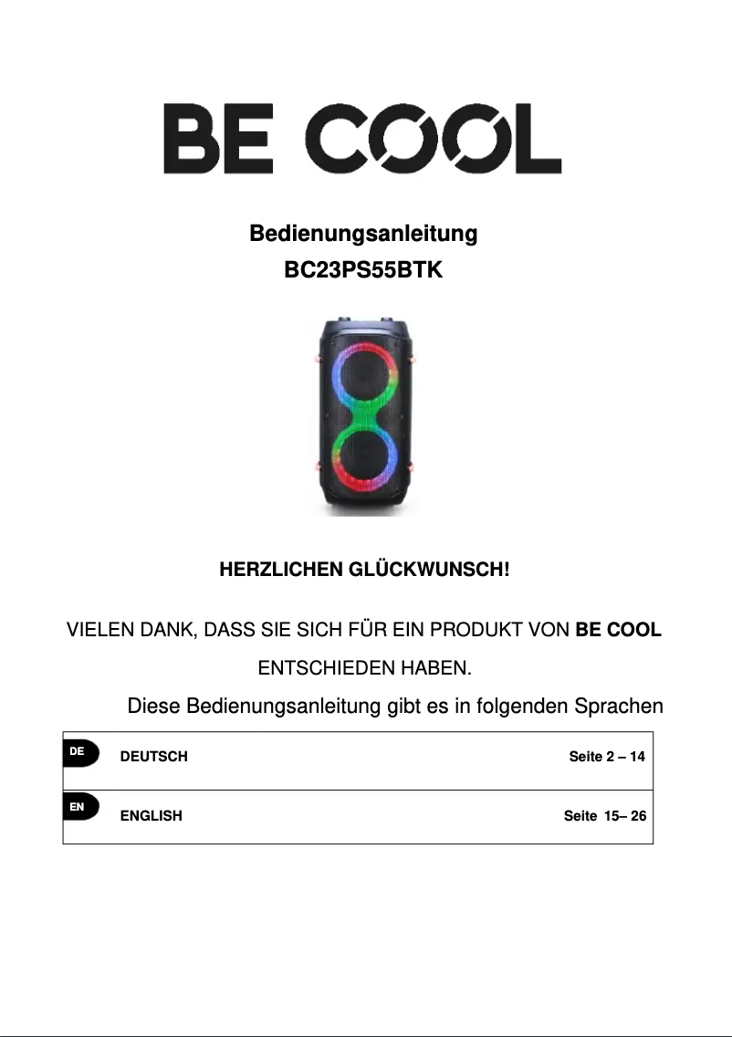 Page 1 de la notice Manuel utilisateur Be Cool BC23PS55BTK