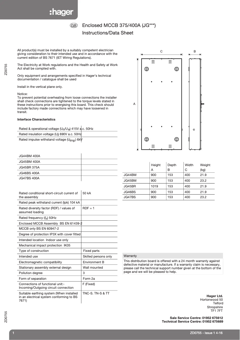 Page 1 de la notice Manuel utilisateur Hager JG47BS