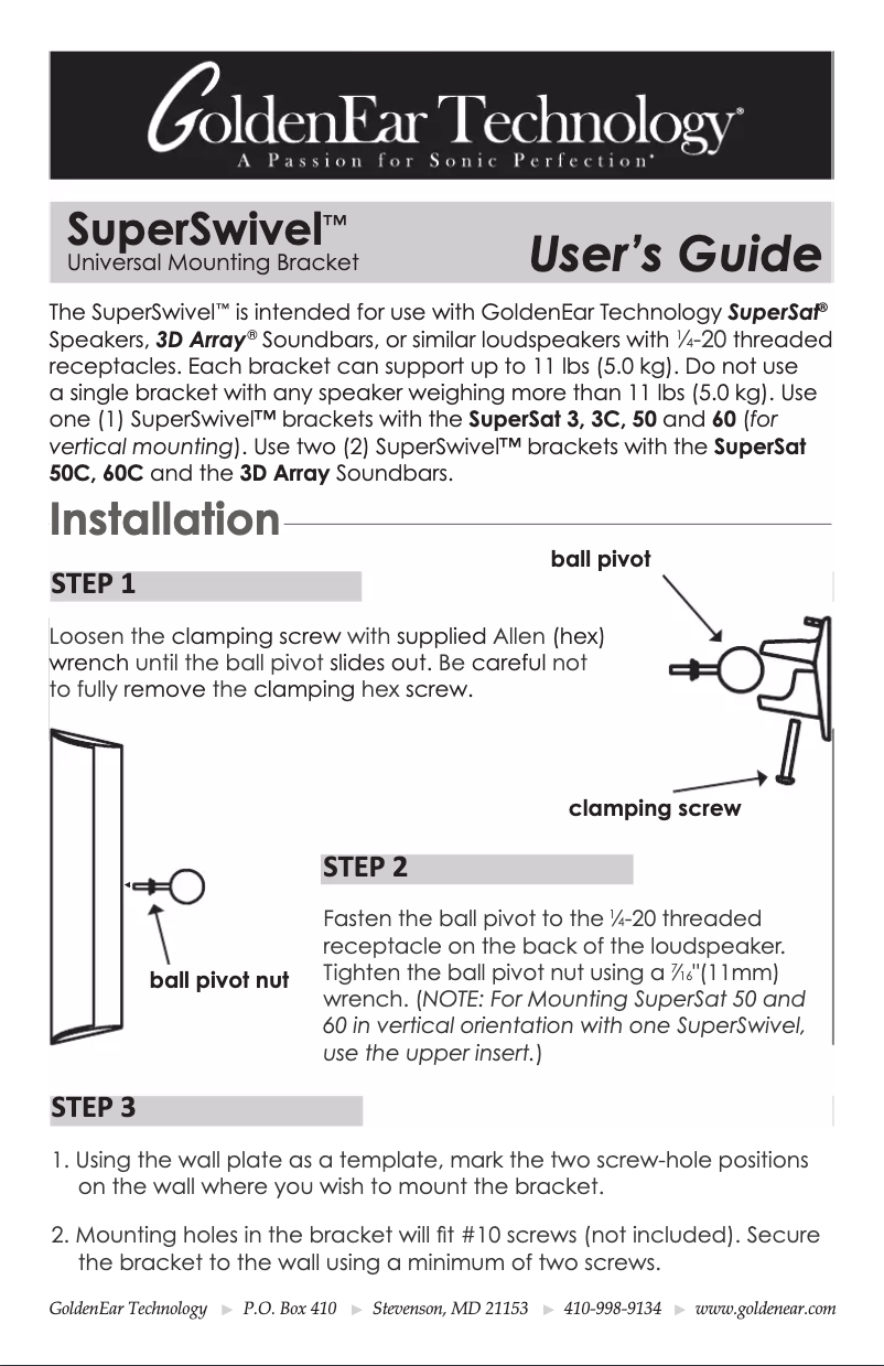 Page 1 de la notice Manuel utilisateur GoldenEar SuperSwivel