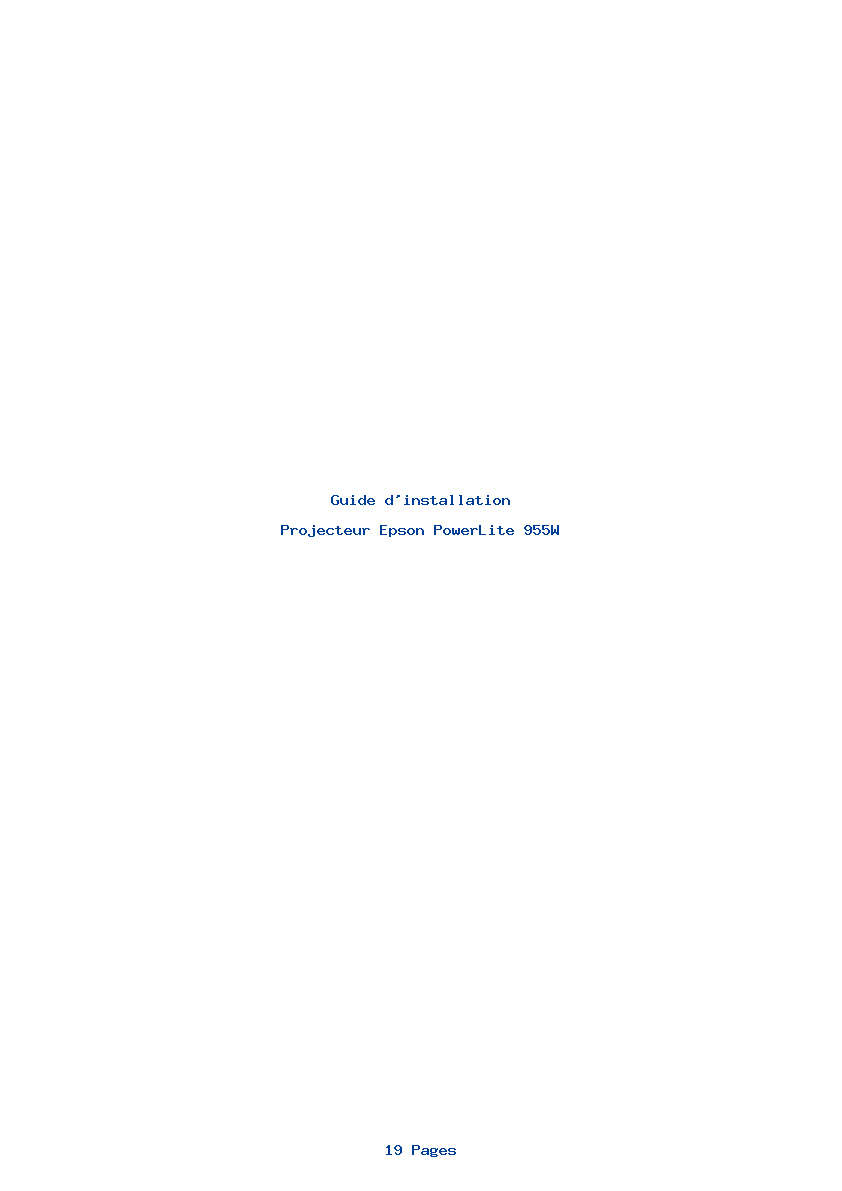 Page 1 de la notice Guide d'installation Epson PowerLite 955W