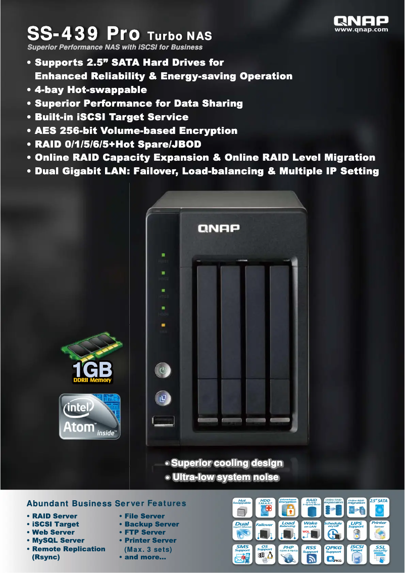 Page 1 de la notice Fiche technique QNAP SS-439 Pro