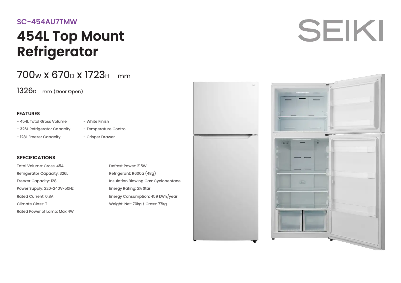 Página 1 del manual Ficha técnica Seiki SC-454AU7TMW