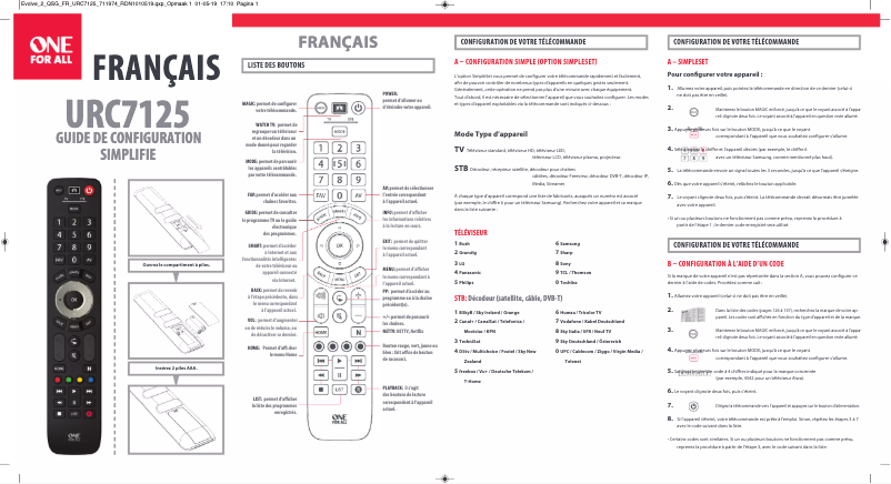 Page 1 de la notice Manuel utilisateur One for all Evolve 2 URC 7125