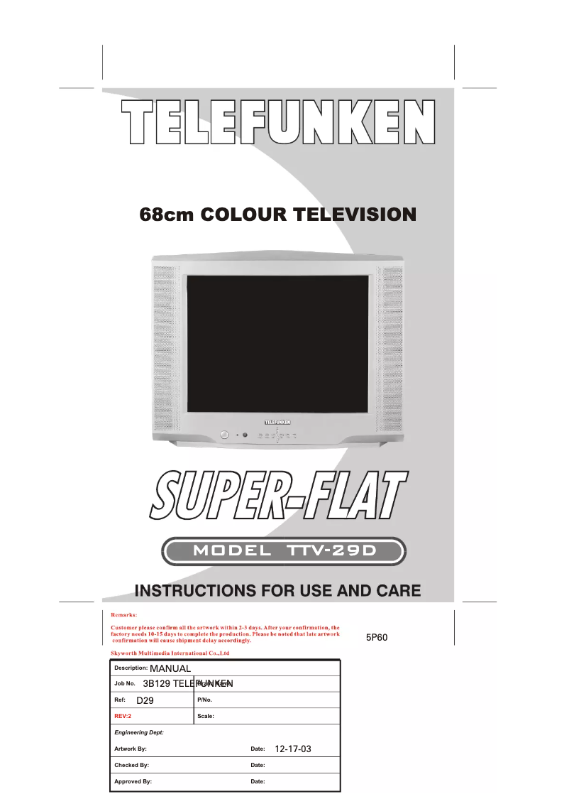 Page 1 de la notice Manuel utilisateur Telefunken TTV-29D