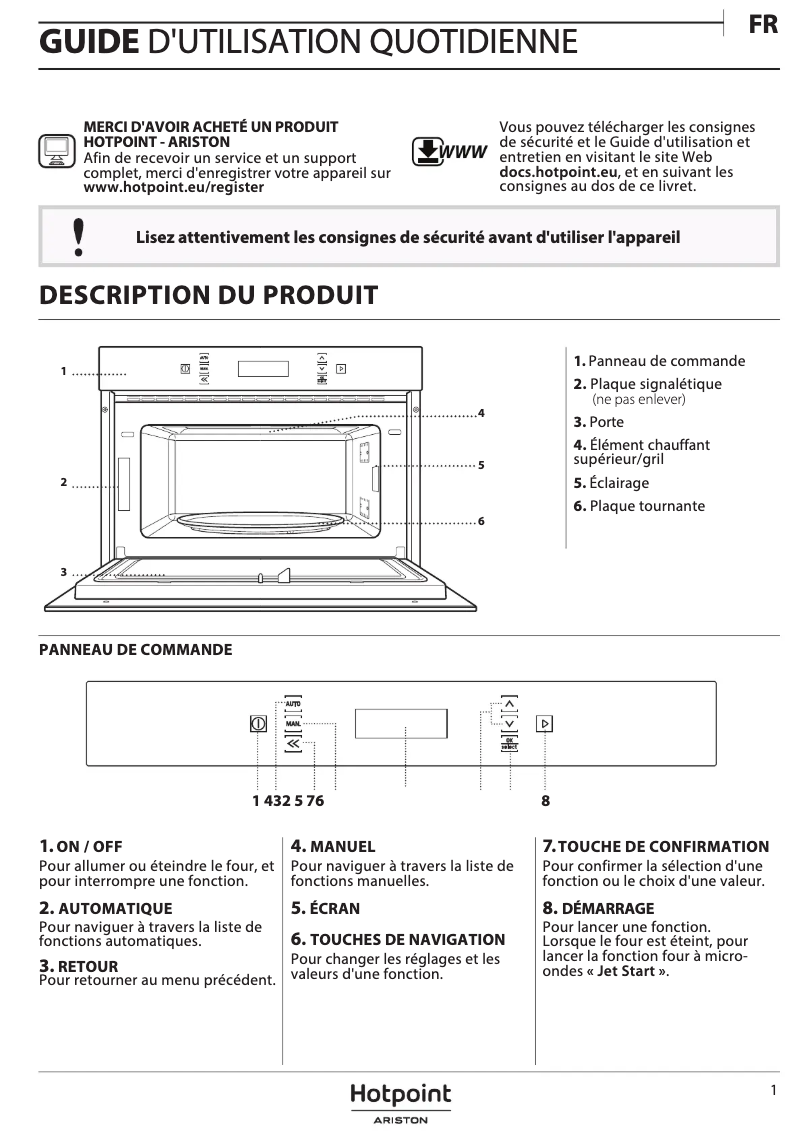 Page 1 de la notice Manuel utilisateur Hotpoint MD 773 IX HA