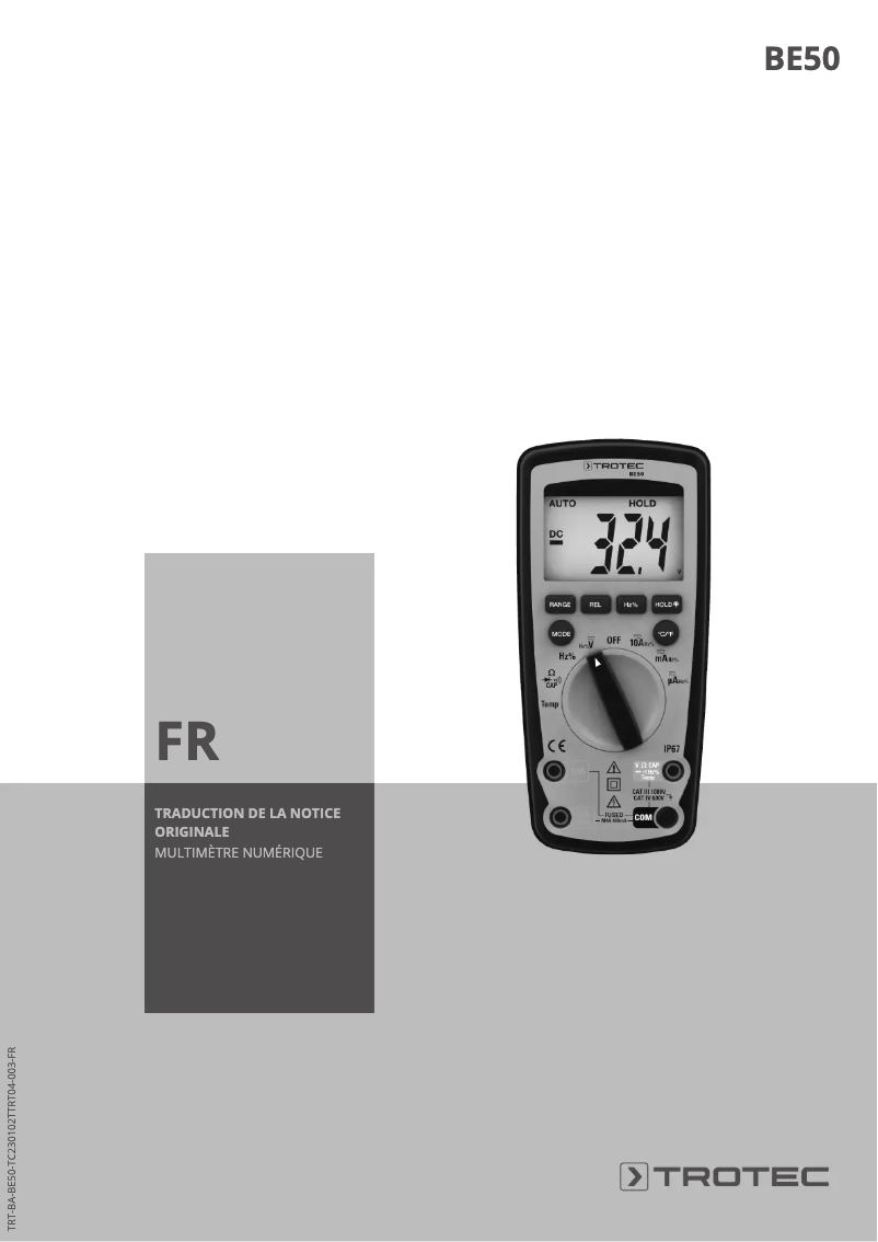 Page 1 de la notice Manuel utilisateur Trotec BE50
