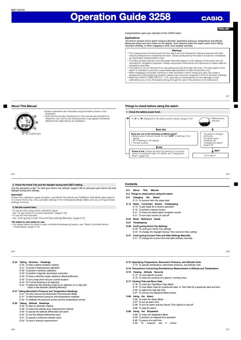 Page 1 de la notice Manuel utilisateur Casio Pro Trek PRW-2500T-7
