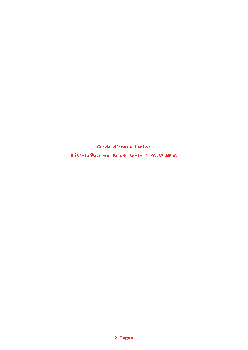 Page 1 de la notice Guide d'installation Bosch Serie 2 KGN33NWEAG