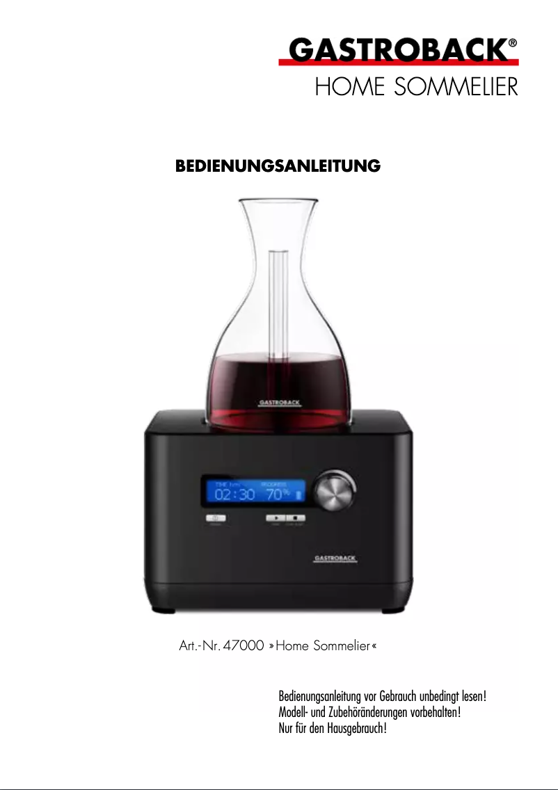 Página 1 del manual Manual de usuario Gastroback Home Sommelier 47000