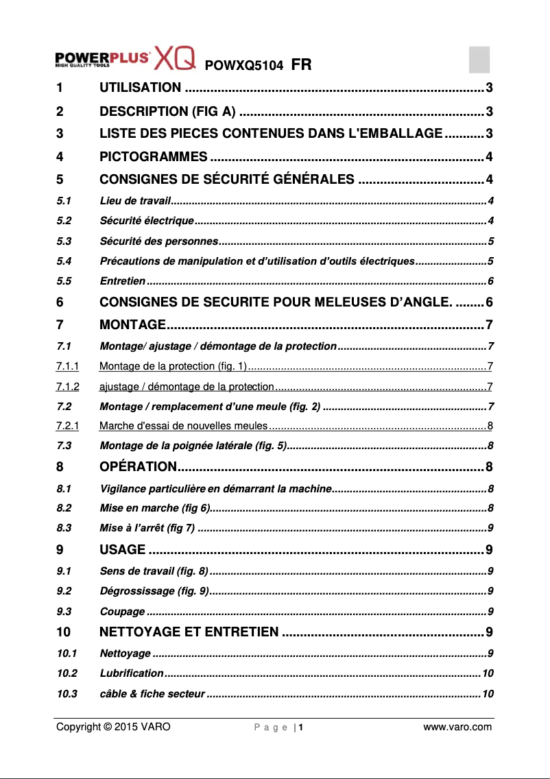 Page 1 de la notice Manuel utilisateur PowerPlus POWXQ5104