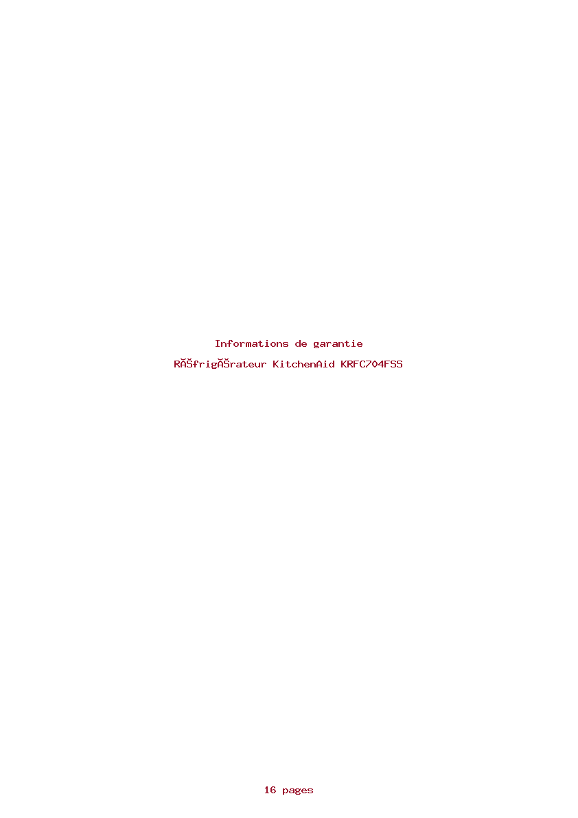 Page 1 de la notice Informations de garantie KitchenAid KRFC704FSS