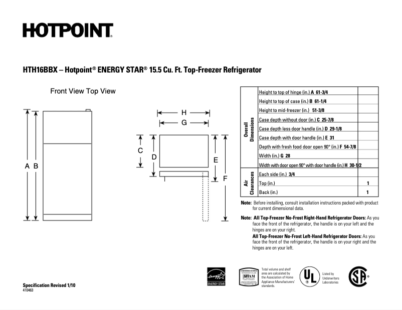 Página 1 del manual Ficha técnica Hotpoint HTH16BBXLCC
