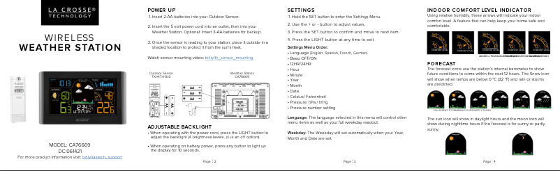 Page 1 de la notice Manuel utilisateur La Crosse Technology CA76669