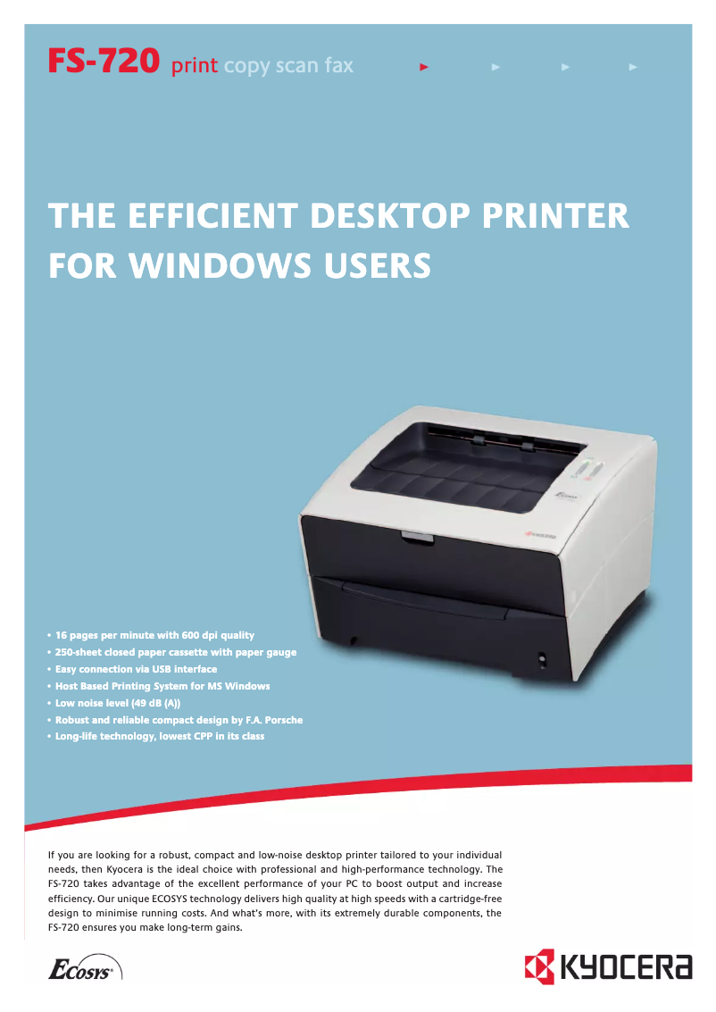 Page 1 de la notice Fiche technique Kyocera FS-720