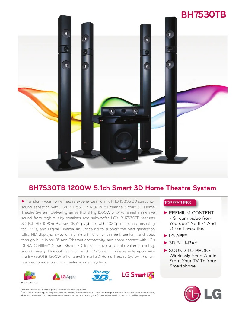 Page 1 de la notice Fiche technique LG BH7530TB