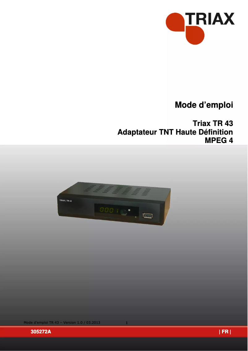 Page 1 de la notice Manuel utilisateur Triax TR 43