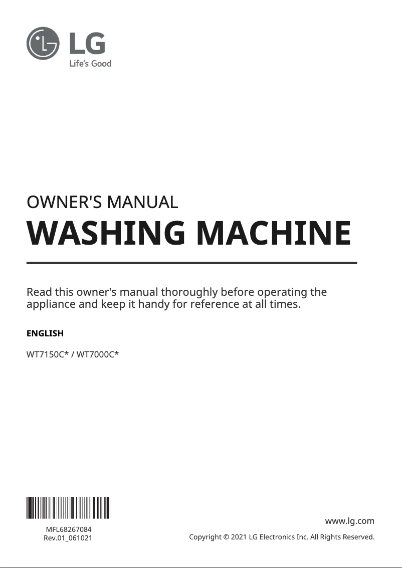 Page 1 de la notice Manuel utilisateur LG WT7000CW