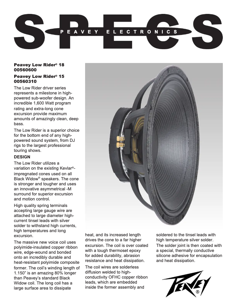 Page 1 de la notice Manuel utilisateur Peavey 15 Low Rider