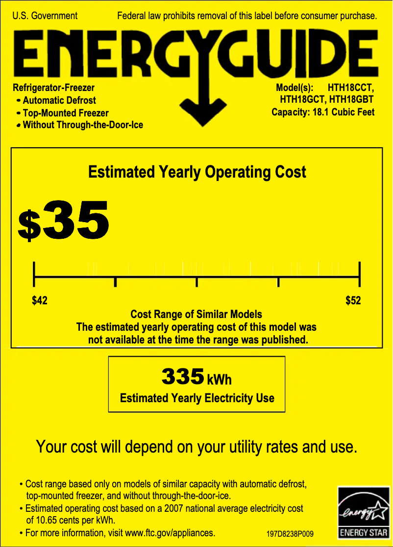 Page 1 of the manual Energy Label Hotpoint HTH18CCTRWW