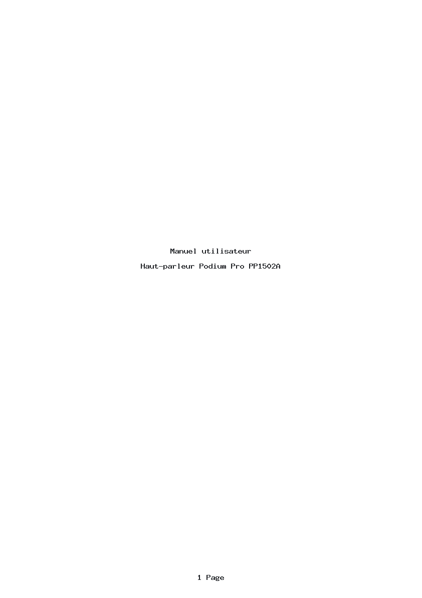 Page 1 de la notice Manuel utilisateur Podium Pro PP1502A