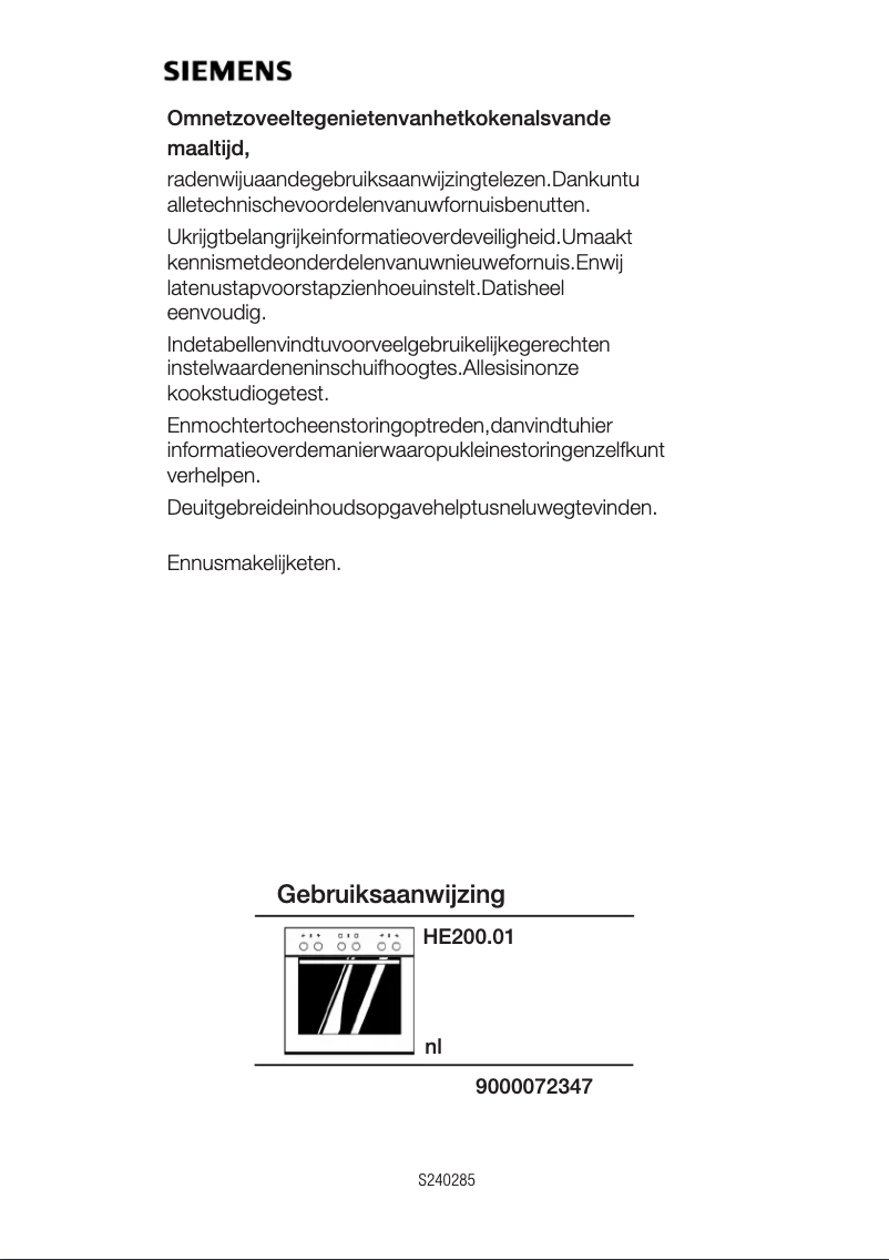 Page 1 de la notice Manuel utilisateur Siemens HE200501