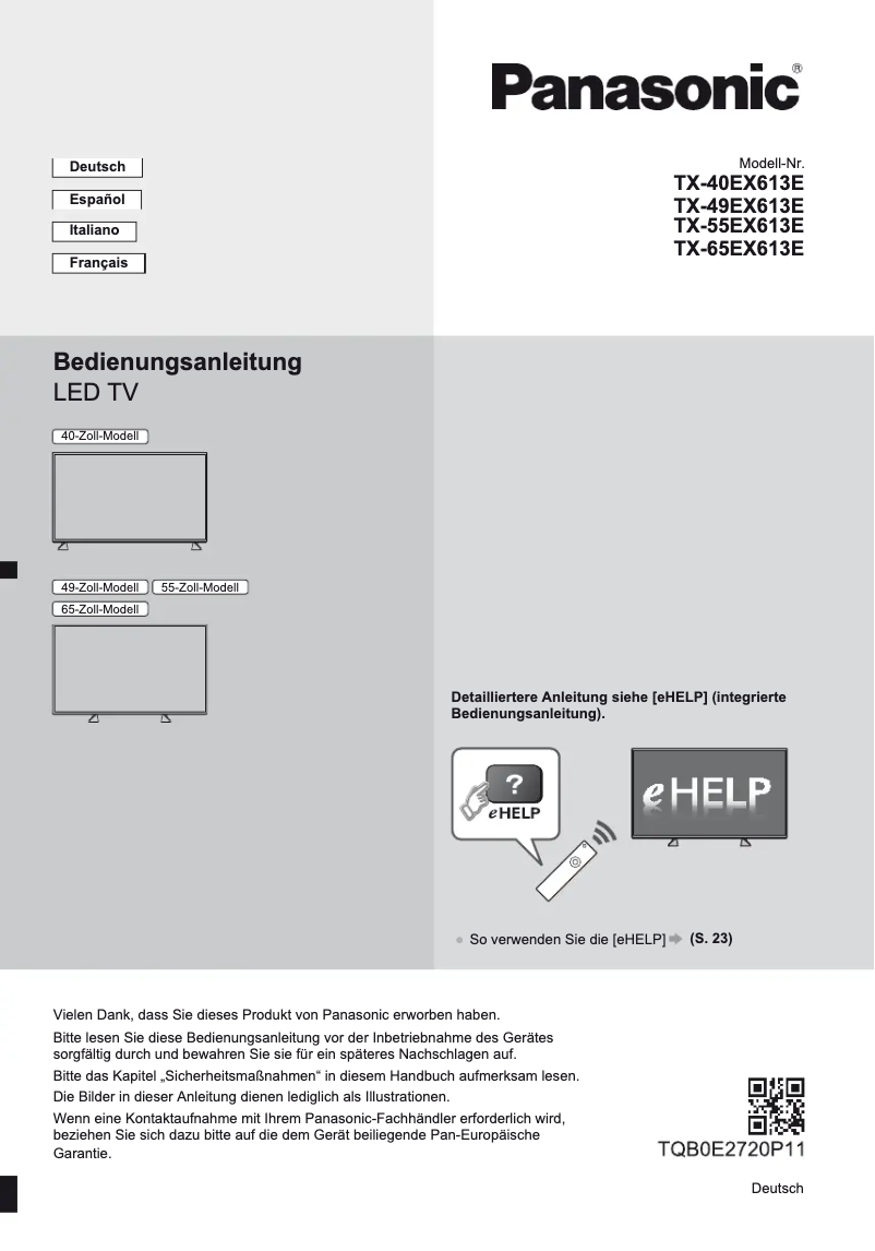 Page 1 de la notice Guide de démarrage rapide Panasonic TX-49EX613E