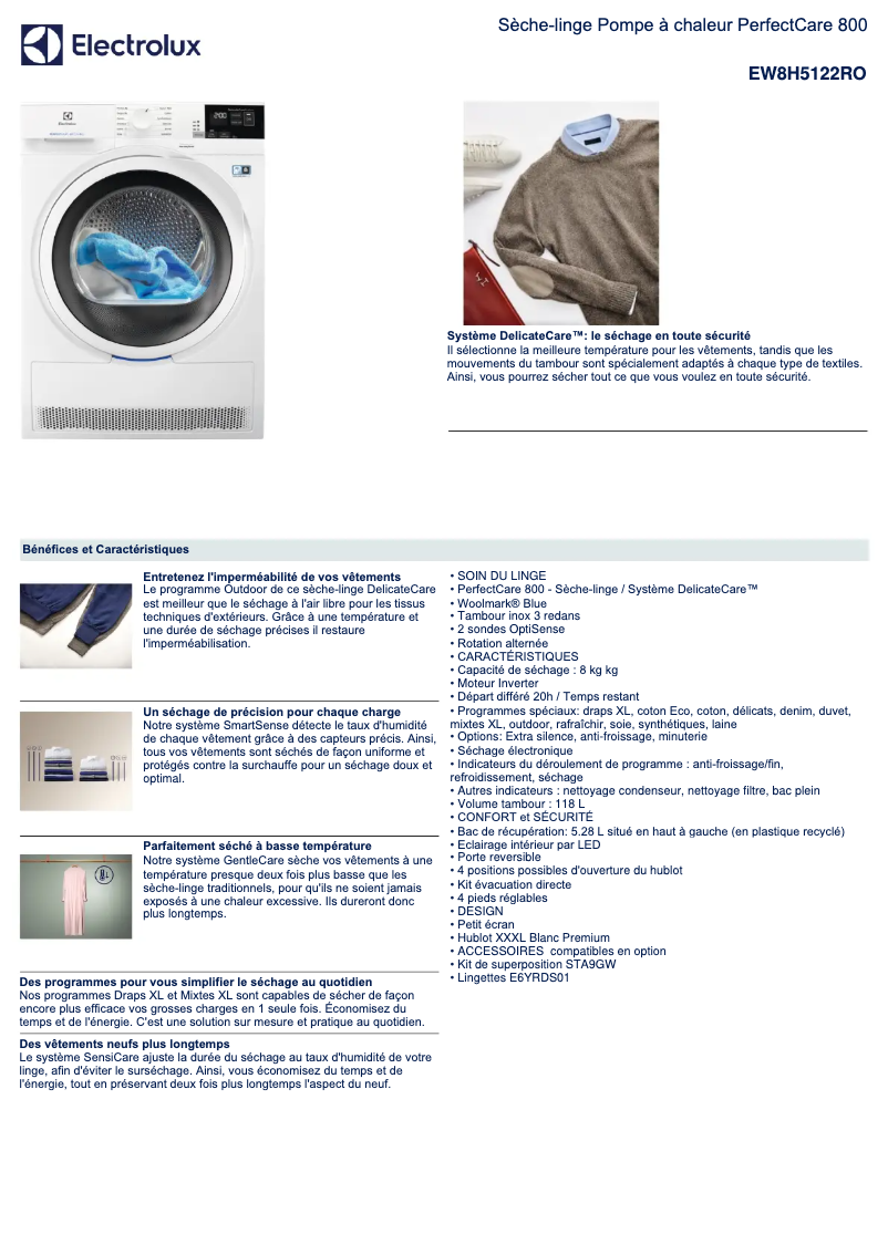 Página 1 del manual Ficha técnica Electrolux EW8H5122RO