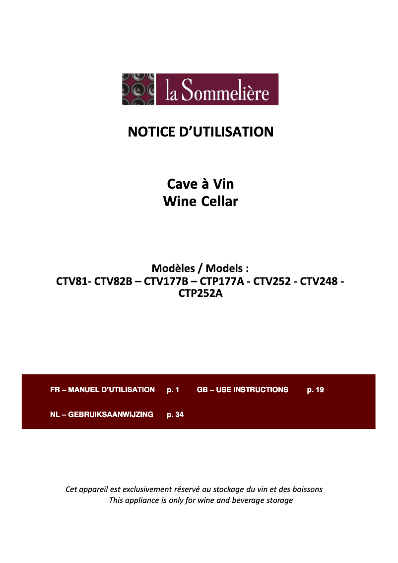 Página 1 del manual Manual de usuario La Sommelière CTP177A