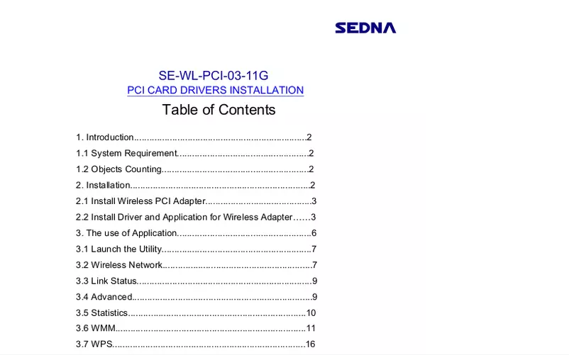 Page 1 de la notice Manuel utilisateur Sedna SE-WL-PCI-03-11G