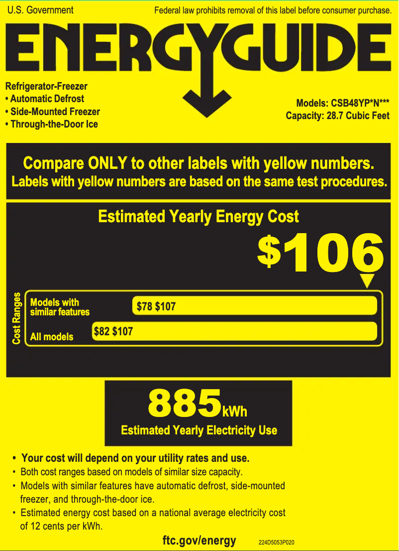 Page 1 of the manual Energy Label GE CSB48YP2NS1