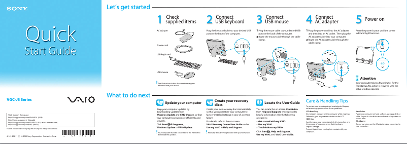 Page n°1 - Guide d'installation Sony Vaio VGC-JS430F