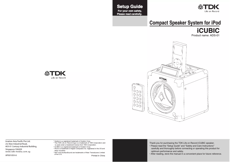 Page 1 of the manual User Manual TDK iCUBIC ADS-01