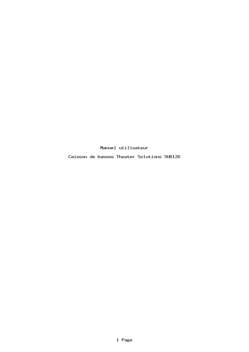 Page 1 de la notice Manuel utilisateur Theater Solutions SUB12D