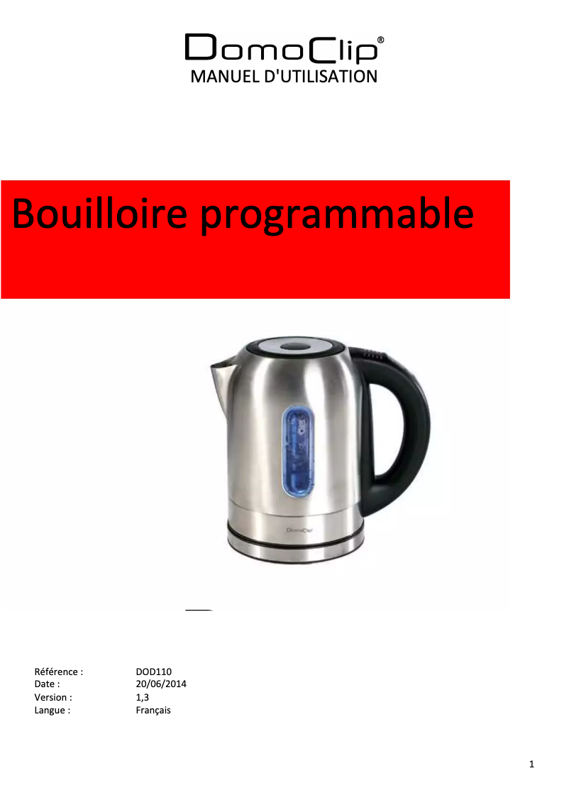 Page 1 de la notice Manuel utilisateur Domoclip DOD110