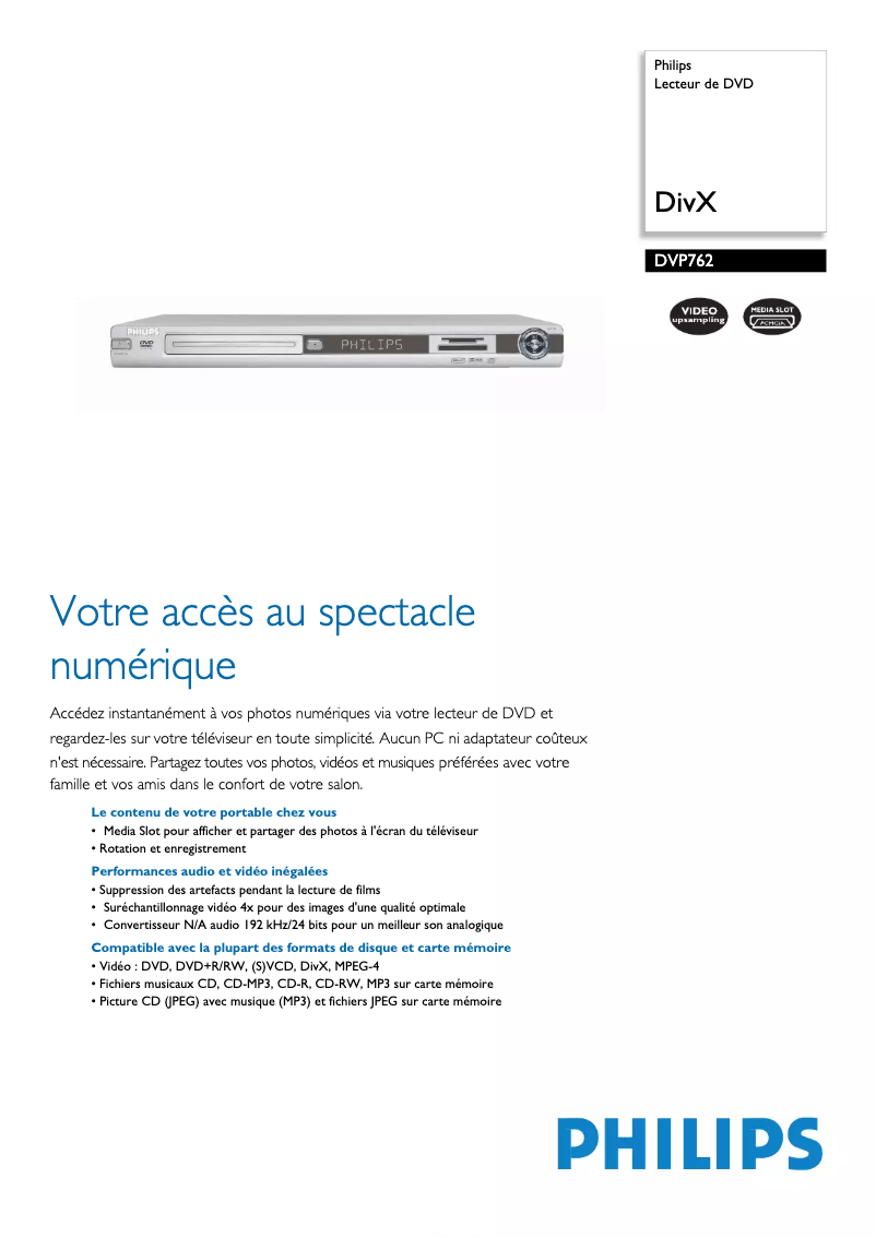 Page n°1 - Fiche technique Philips DVP3882