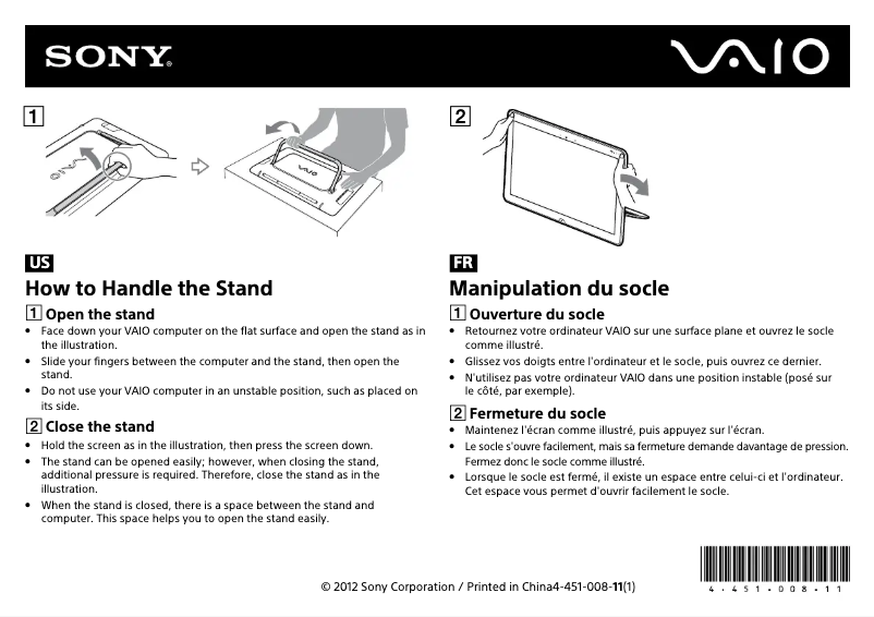 Page 1 de la notice Manuel utilisateur Sony Vaio SVJ20214CYB