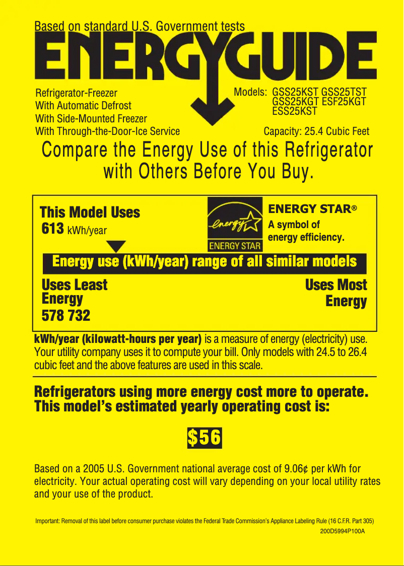 Page n°1 - Label énergétique GE ESF25KGTCC