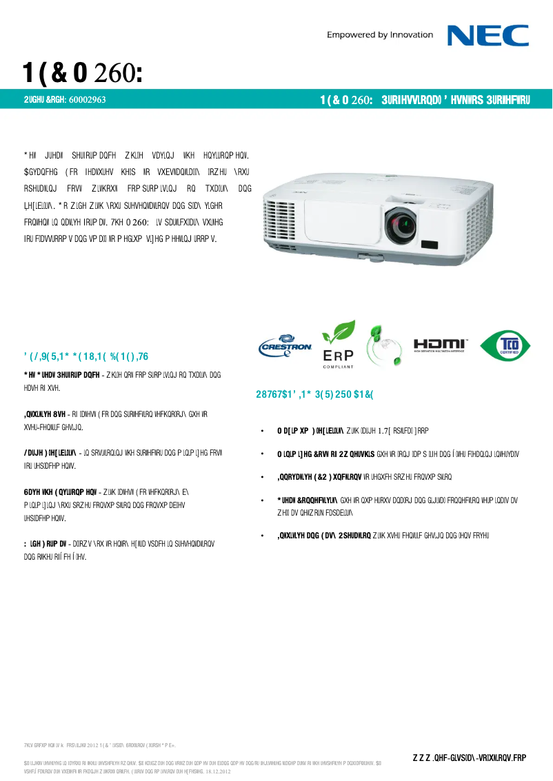 Page 1 de la notice Fiche technique NEC M260W