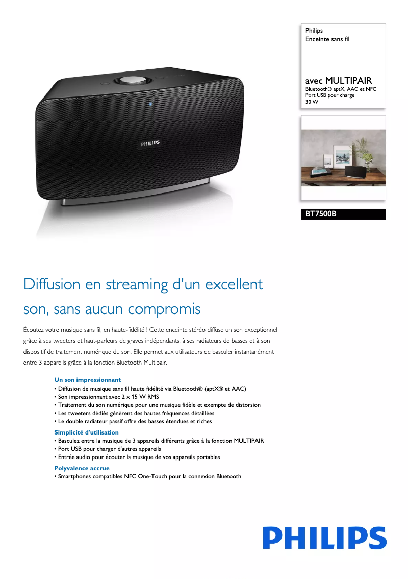 Page 1 of the manual Technical Sheet Philips BT7500B