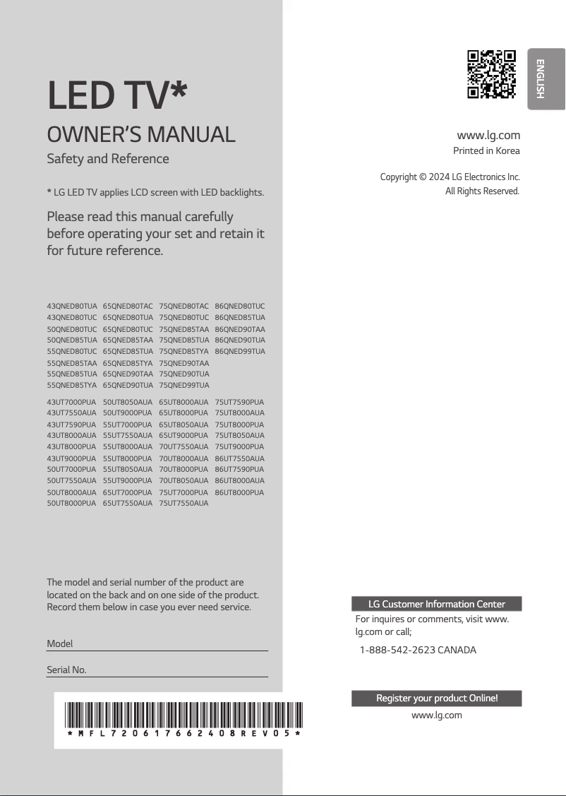 Page 1 de la notice Manuel utilisateur LG 70UT8000PUA
