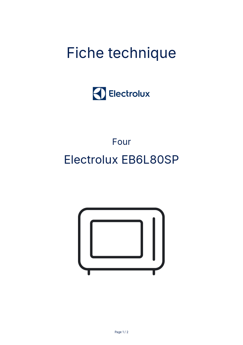 Page 1 de la notice Fiche technique Electrolux EB6L80SP