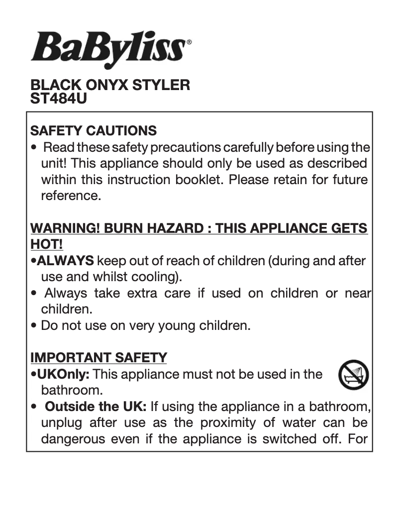 Page 1 de la notice Manuel utilisateur BaByliss Black Onyx ST484U