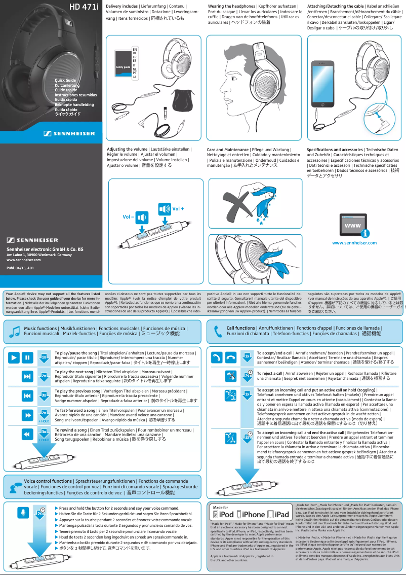 Page 1 de la notice Manuel utilisateur Sennheiser HD 471i