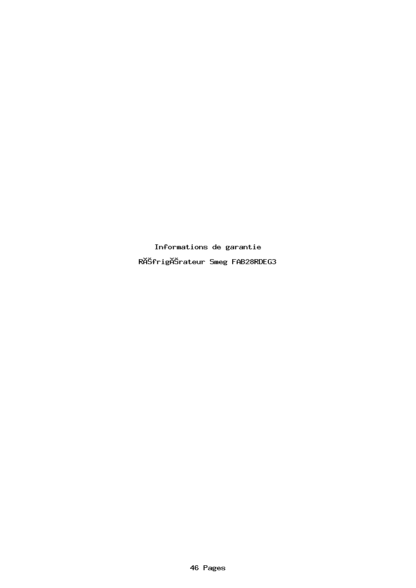 Page 1 de la notice Informations de garantie Smeg FAB28RDEG3