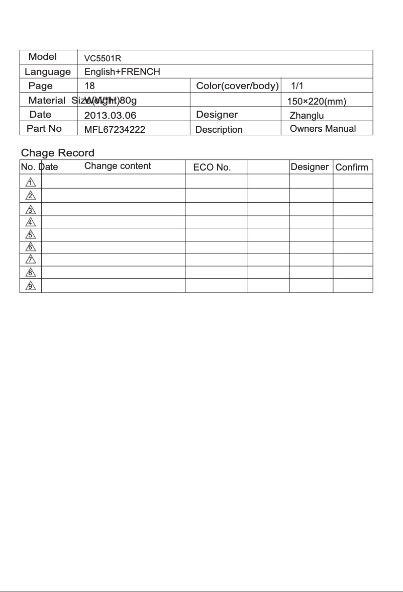 Page 1 de la notice Manuel utilisateur LG VC5502BN