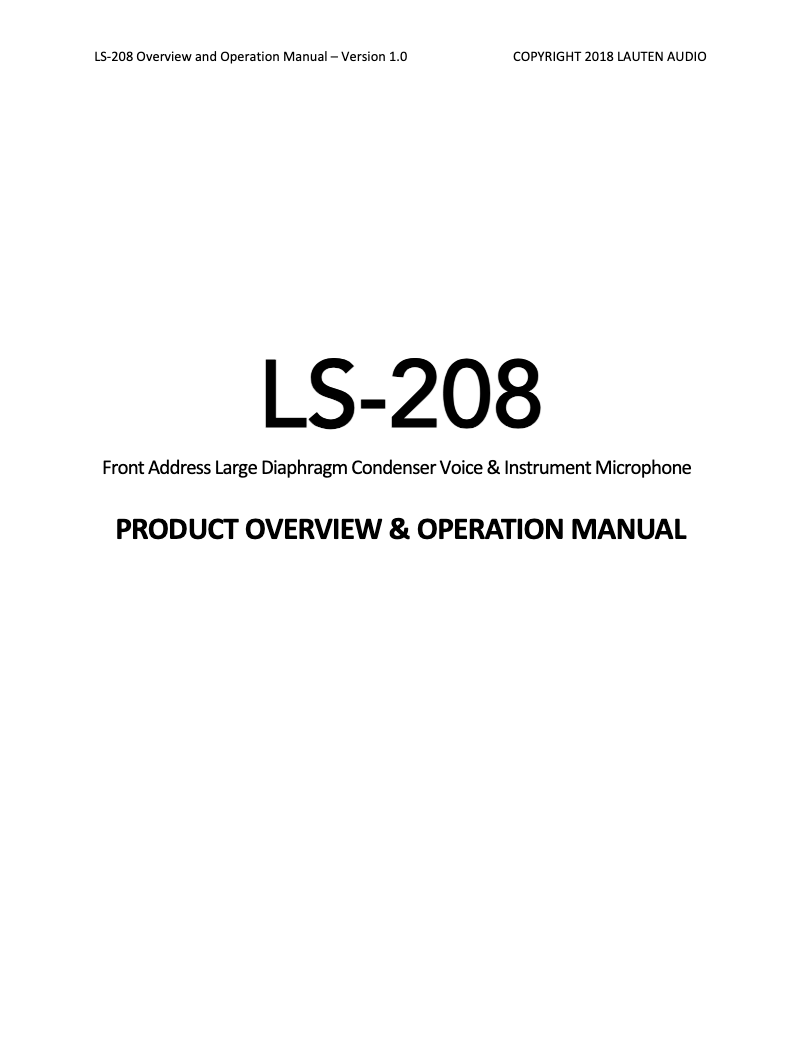 Page 1 de la notice Manuel utilisateur Lauten Audio LS-208