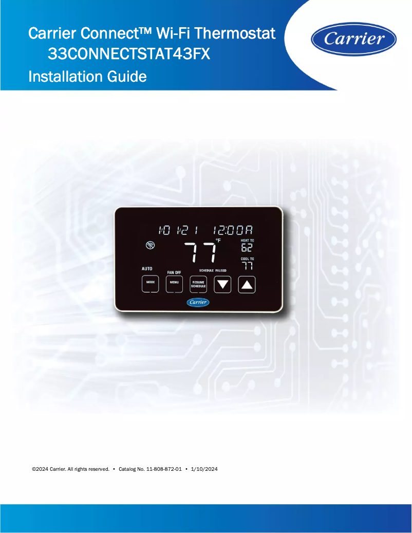 Página 1 del manual Manual de usuario Carrier Connect 33CONNECTSTAT43FX