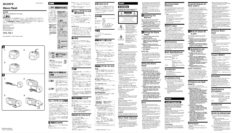 Page n°1 - Manuel utilisateur Sony HVL-FSL1